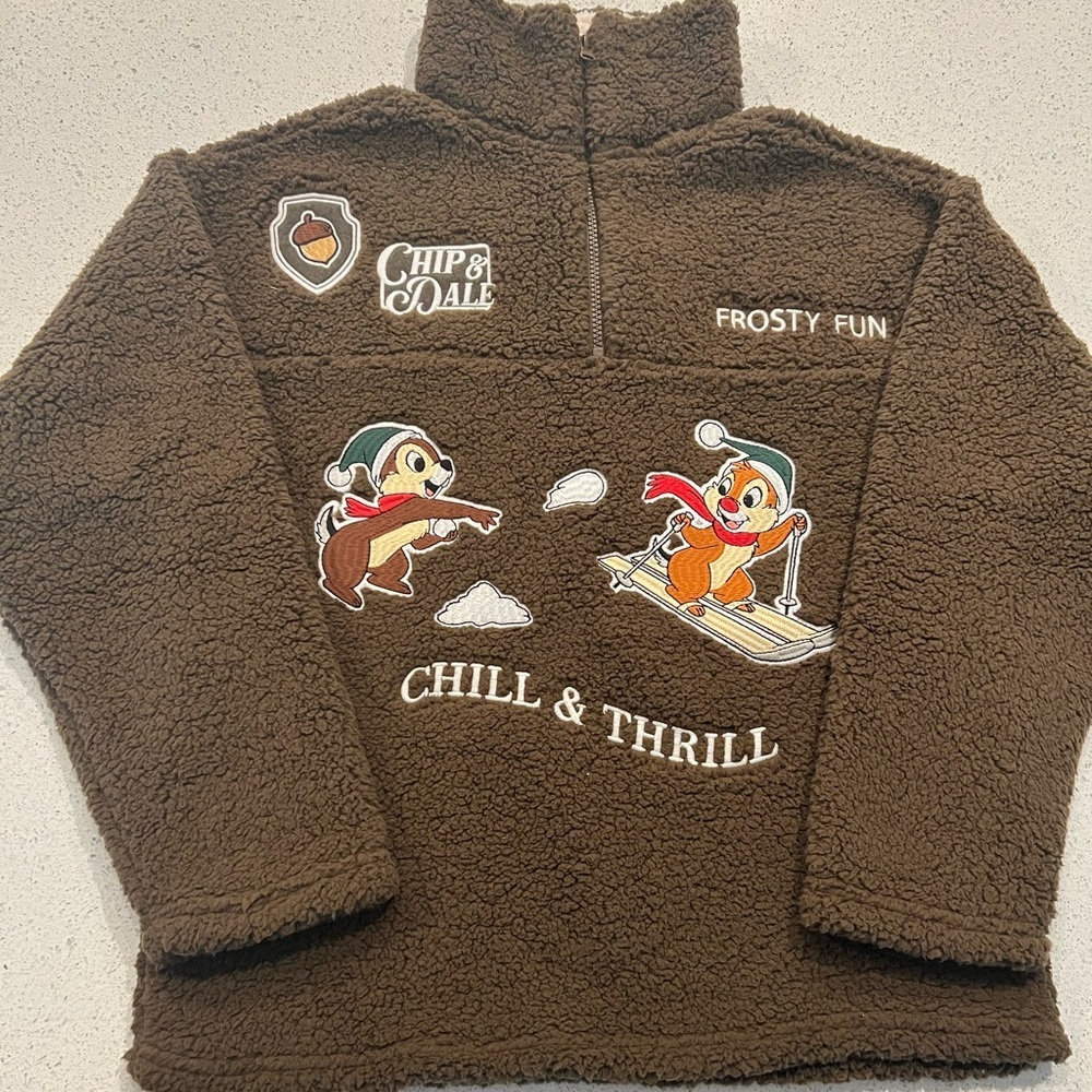 Disney CHIP & DALE Women's Winter Sherpa Fleece 1/4 Zip SMALL Embroidered NEW